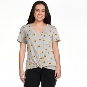 nwt no boundaries women's t shirt v neck sunflower scrunched front short sleeve